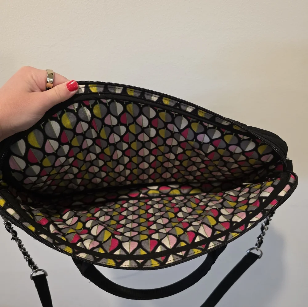 Vera Bradley Quilted Padded Laptop Bag Chain Strap Womens Black Preppy Chic